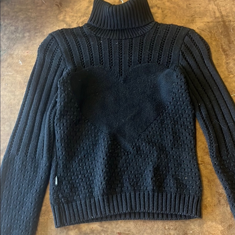 Authentic MOSCHINO Black Heart Pattern Turtleneck Sweater